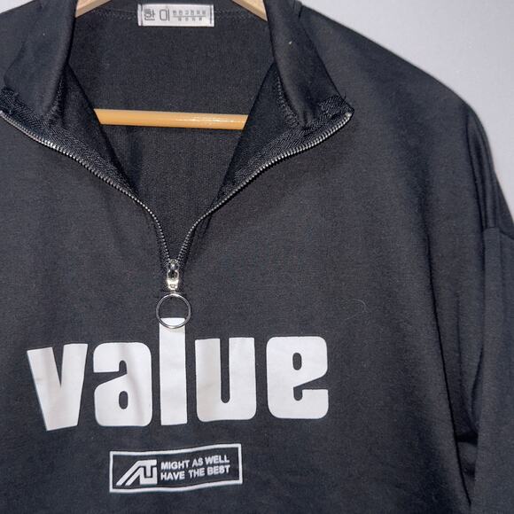 Black “Value” Half-Zip Cropped Sweatshirt — Ring Pull Zipper - Picture 3 of 5